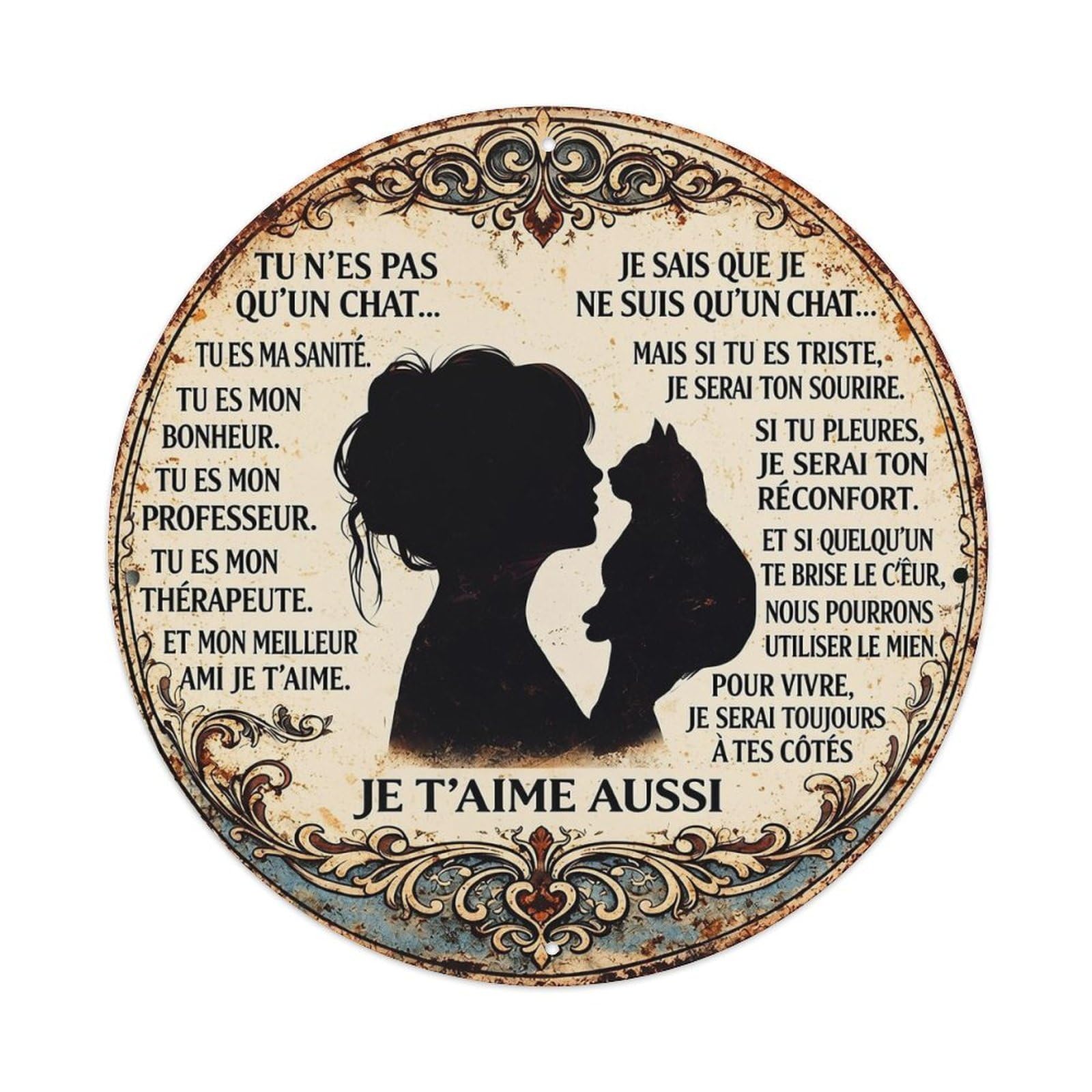 Silhouette Cat Woman Love Text Tin Sign Metal Poster Vintage Metal Signs for Home Man Cave Bar Cafe Kitchen laundry room Wall Decorations Gift 8x8Inch