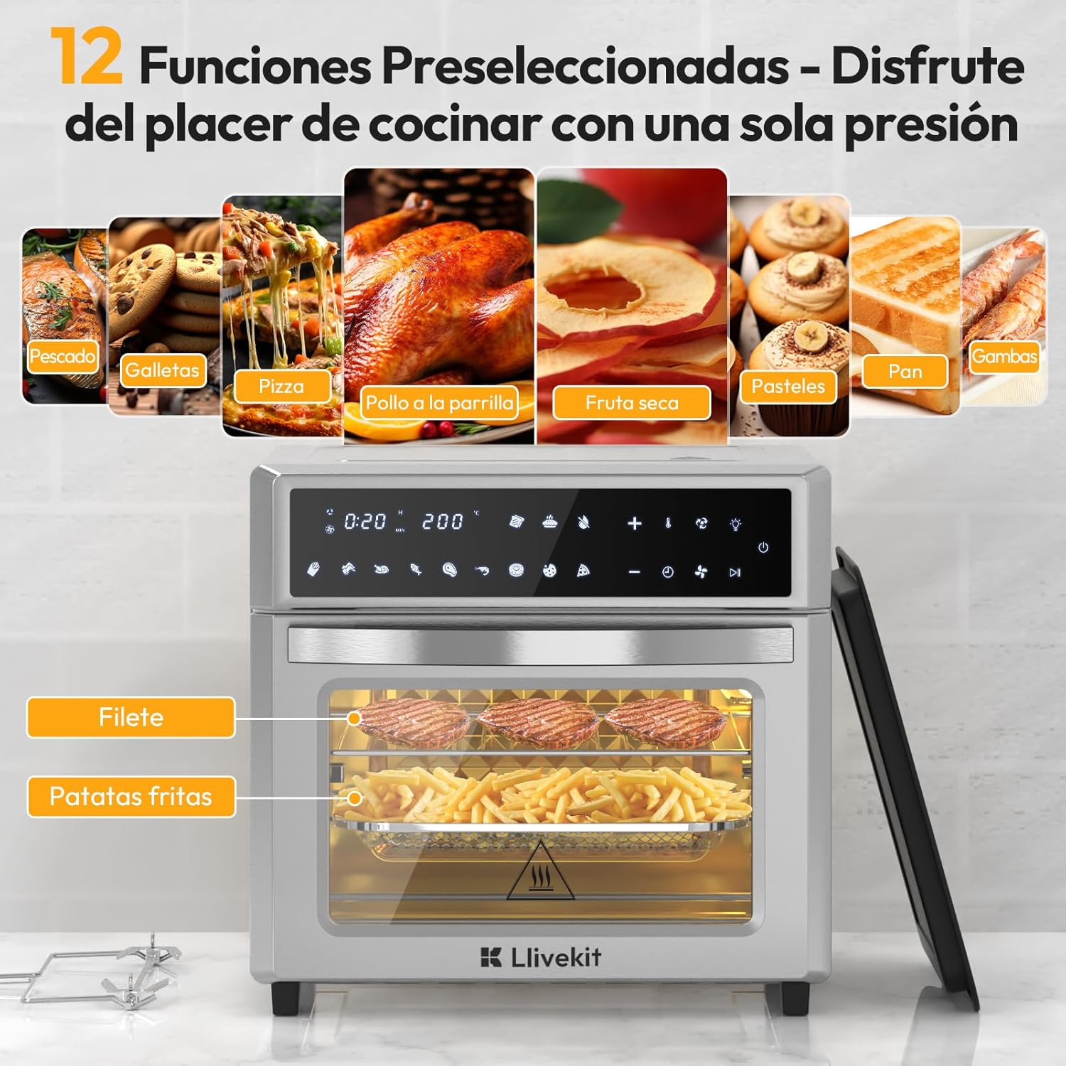 LLIVEKIT Airfryer XXL Mini Oven control panel and functions