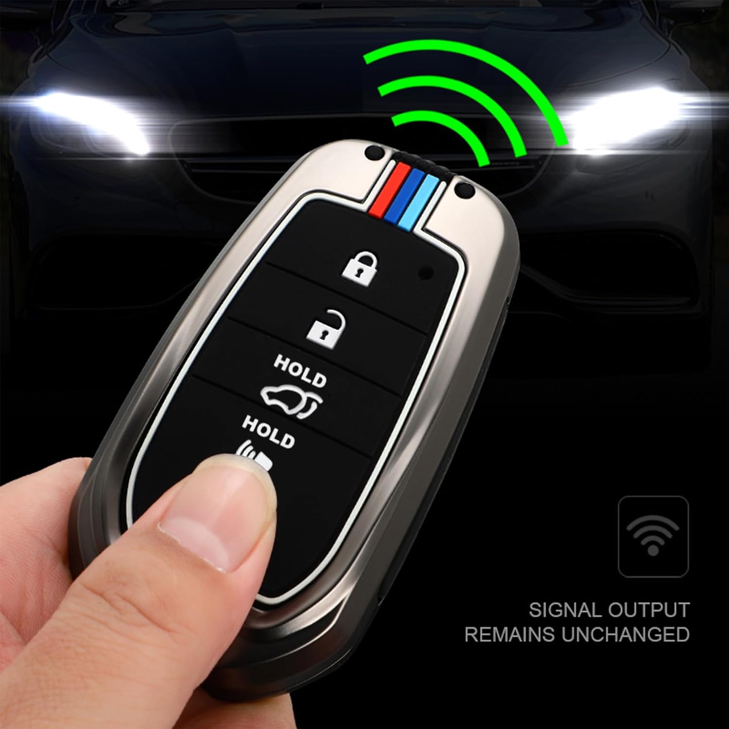 for Toyota Key Fob Cover with Keychain Metal Shell Full Protection for 2019-2025 Venza, Grand Highlander, Land Cruiser, RAV4 Prime, Fortuner, Corolla Cross, Hilux Smart Key 4 Buttons,Gray
