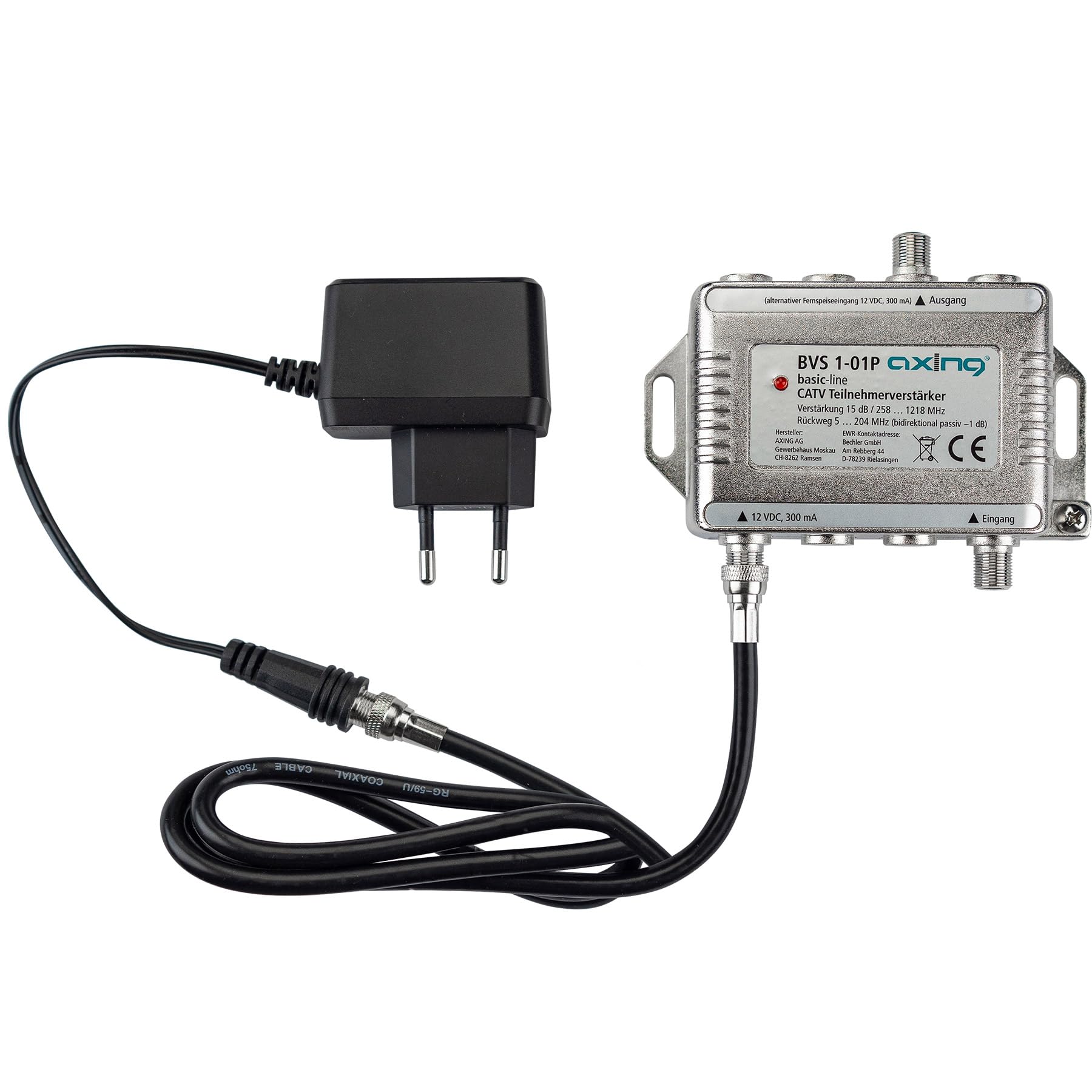 Axing BVS 1-01P Amplificatore abbonato CATV 15 dB TV via cavo Amplificatore 5-1218 MHz
