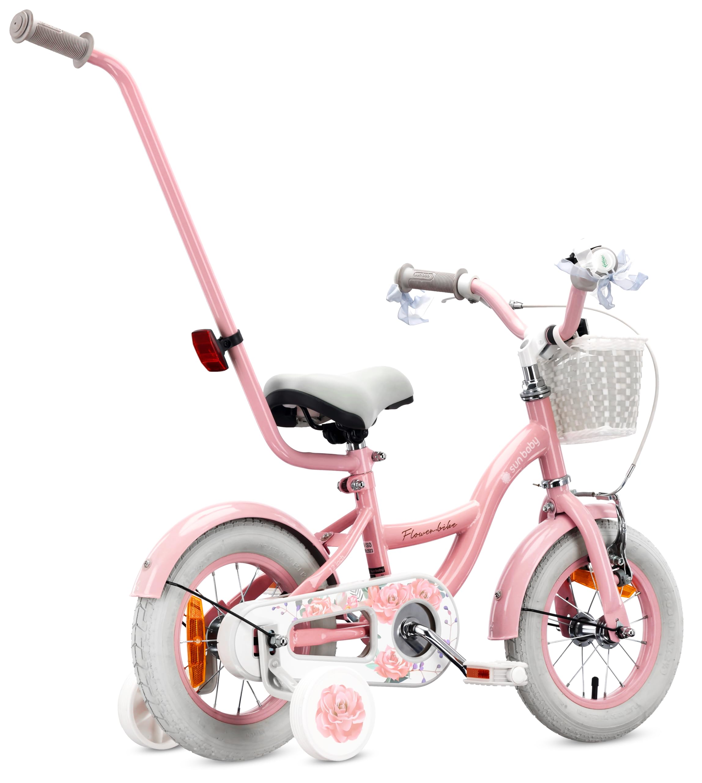sun baby Flower Bike Vélo Enfant Fille 12/14/16 Pouces, avec Petites Roues, Barre de Poussée, Panier, Sonnette, Frein V-Brake