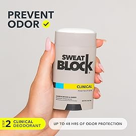 SweatBlock Maximum Clinical Strength Antiperspirant and Deodorant System for Men and Women Hyperhidrosis Aid for Excessive Sweating and Odor 10 DRIBOOST Wipes plus Sandalwood Deodorant Stick 2.7 oz