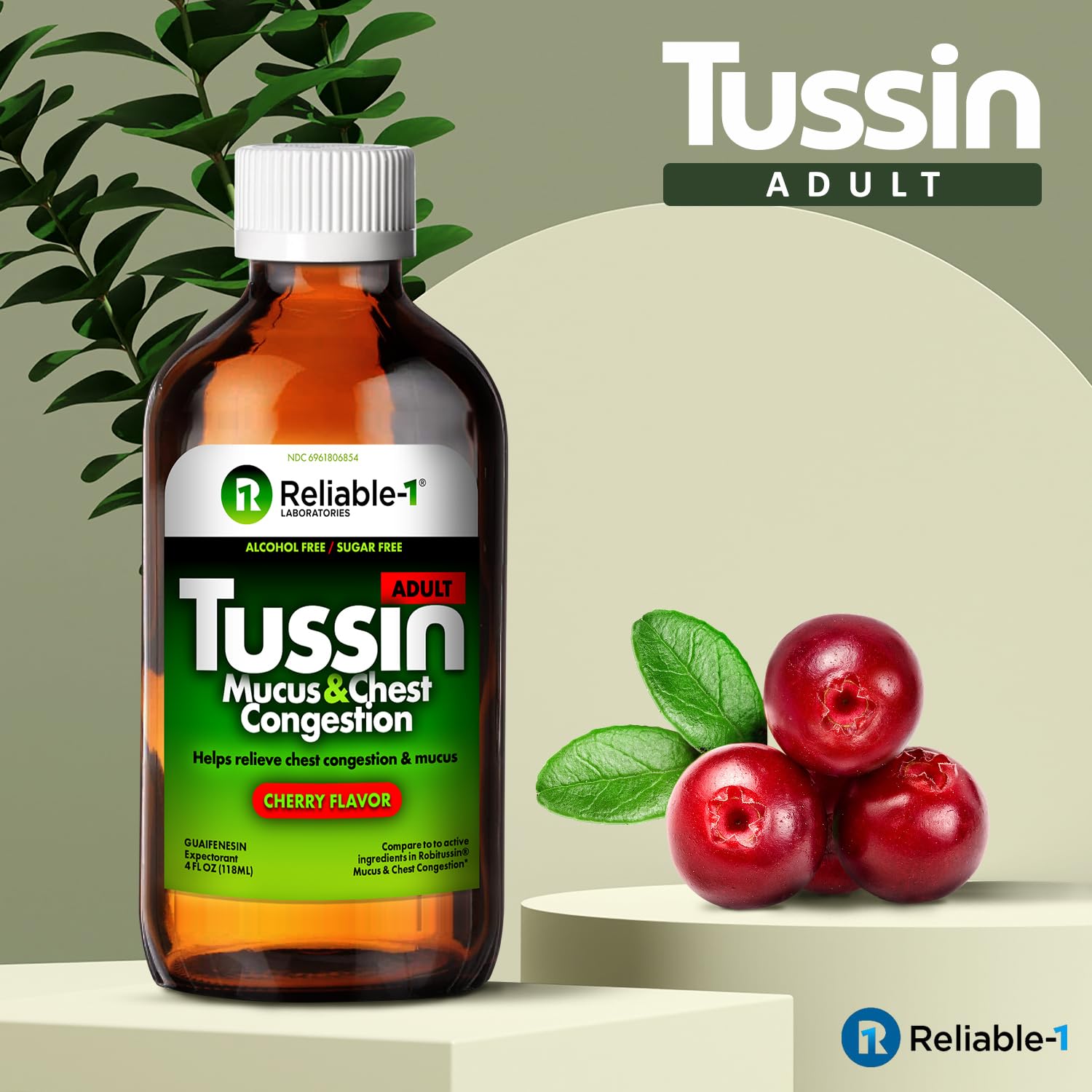 Reliable-1 Laboratories Tussin Adult Strength Mucus & Chest Congestion Relief (Natural Cherry Flavor) Guaifenesin Expectorant Alcohol and Sugar Free Decongestant Liquid to Clear Phlegm — Amazon image 2