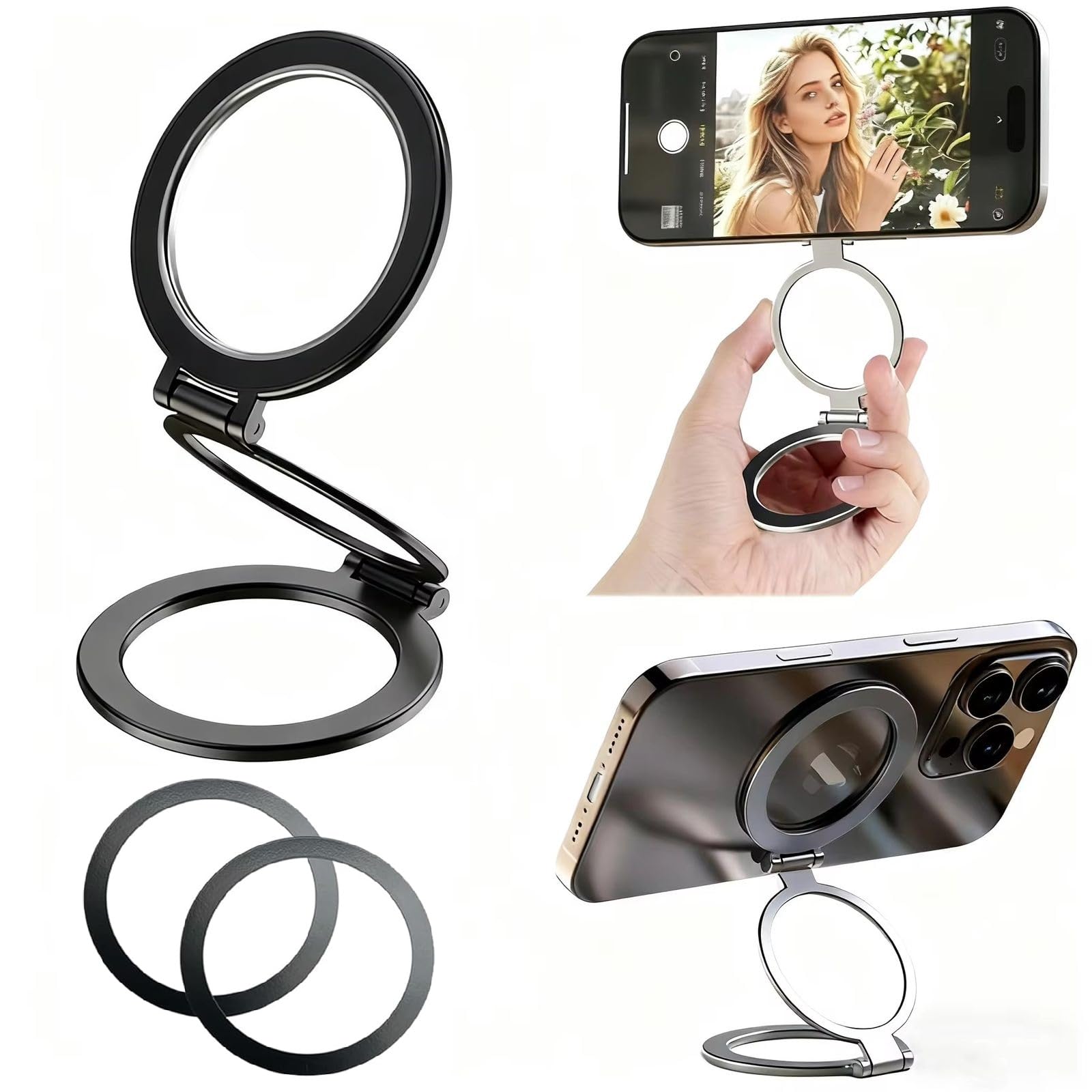 Gym Magnetic Phone Holder Upgraded Flexible Angled Arm Dual Magnets Adjustable for MagSafe iPhone 15 Pro Max Plus 14 13 12 Series, Black (Dual Sided Magnetic Finger Ring)-image-22