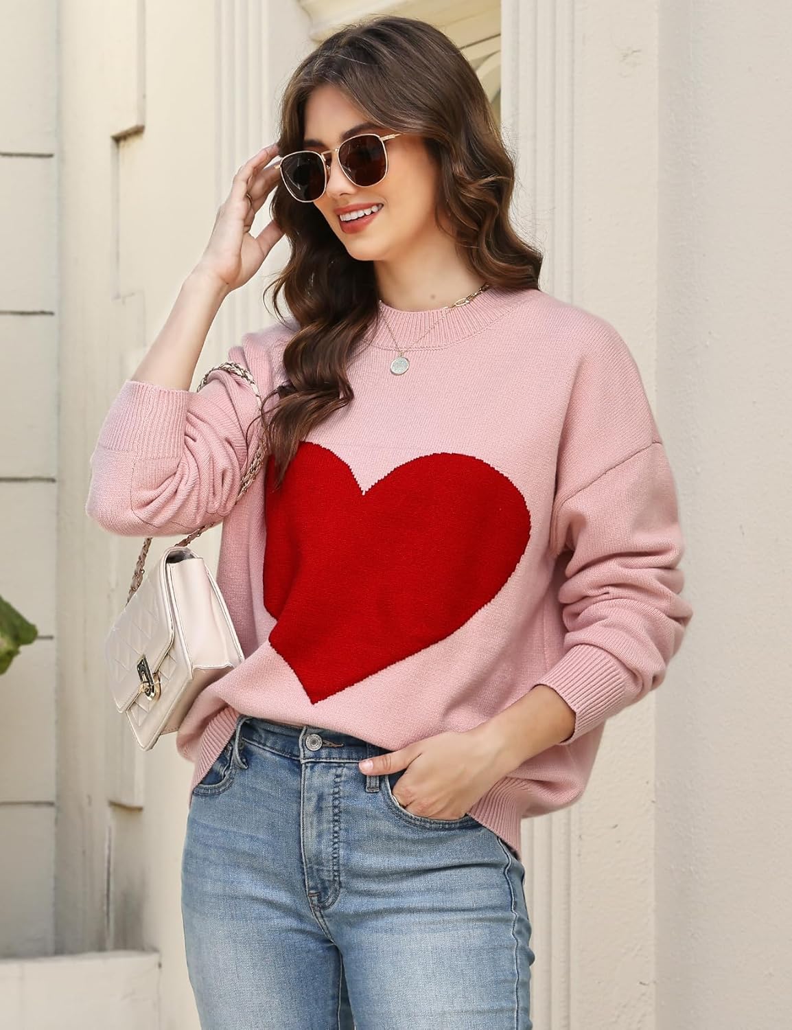 Gihuo Womens Heart Sweater Valentine Sweaters 2026 Long Sleeve Crewneck Pullover - Image 2
