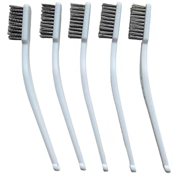 Stainless Steel Wire Brushes - Heavy-Duty Reinforced Bristle Cleaning Brushes for Kitchen, Industrial Use, Walnut Carving Gaps, Rust Removal & Polishing 5-Pack, 18cm White Handle