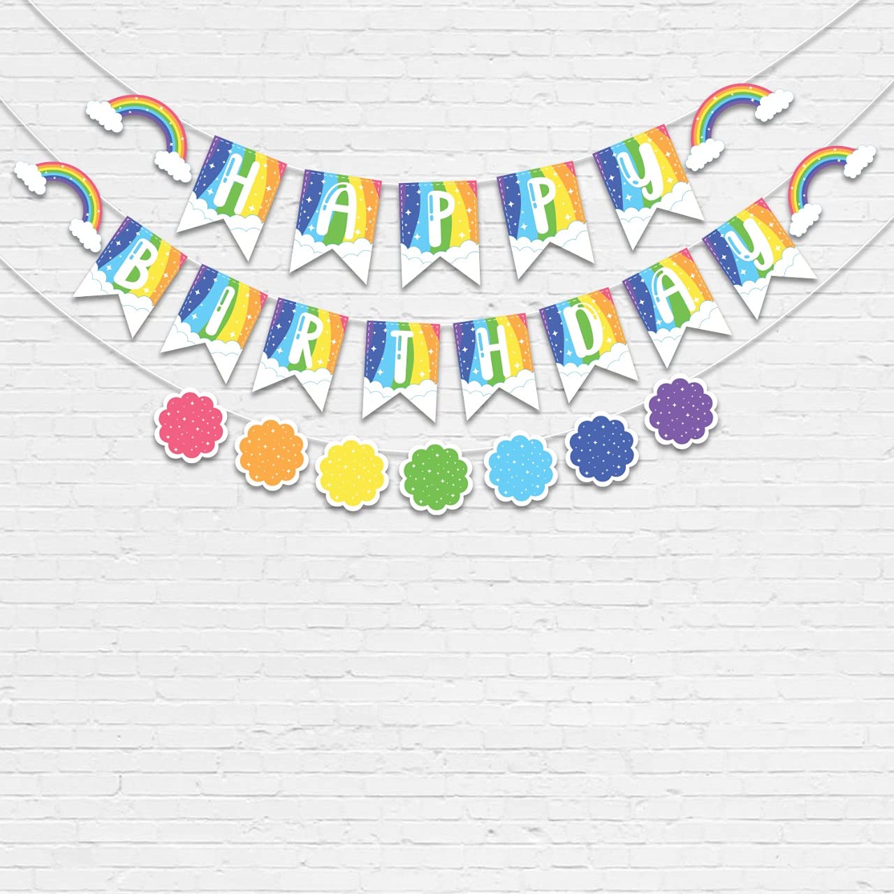 FestikoColorful Rainbow & Cloud Theme Birthday Party Wall Decorations Items for Boys/girls/Kids Birthday Decorations Supplies(Happy Birthday Banner)