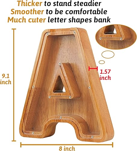 Miniatura 184 de Alcancía para niños y niñas, alcancía grande de madera personalizada con diseño recortado, bancos de monedas con letras del alfabeto, caja de ahorro