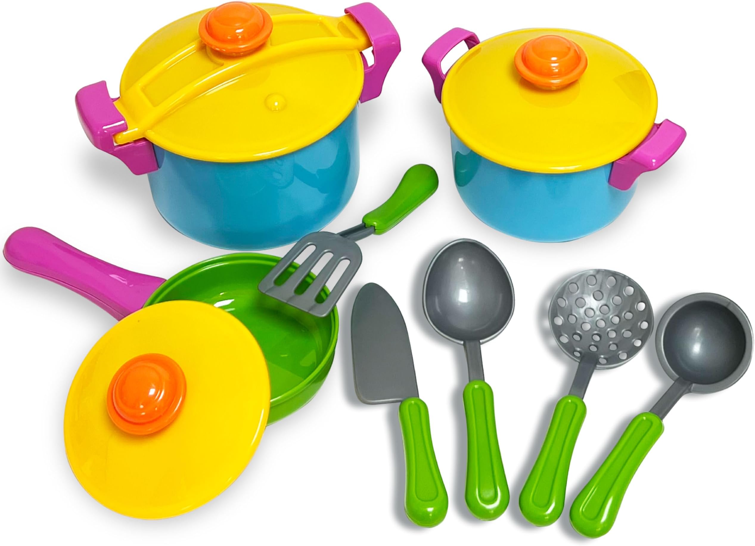 - Kids Kitchen Playset, Pretend Play Cooking Toys with Play Pots, Pans, Utensils Cookware Toys, Toddler Kitchen Set for 3+, 11 Pcs Play Kitchen Set Learning Gift for Girls Boys