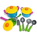 Small World Toys Kids Kitchen Playset, Pretend Play Cooking Toys with Play Pots, Pans, Utensils Cookware Toys, Toddler Kitchen Set for 3+, 11 Pcs Play Kitchen Set Learning Gift for Girls Boys