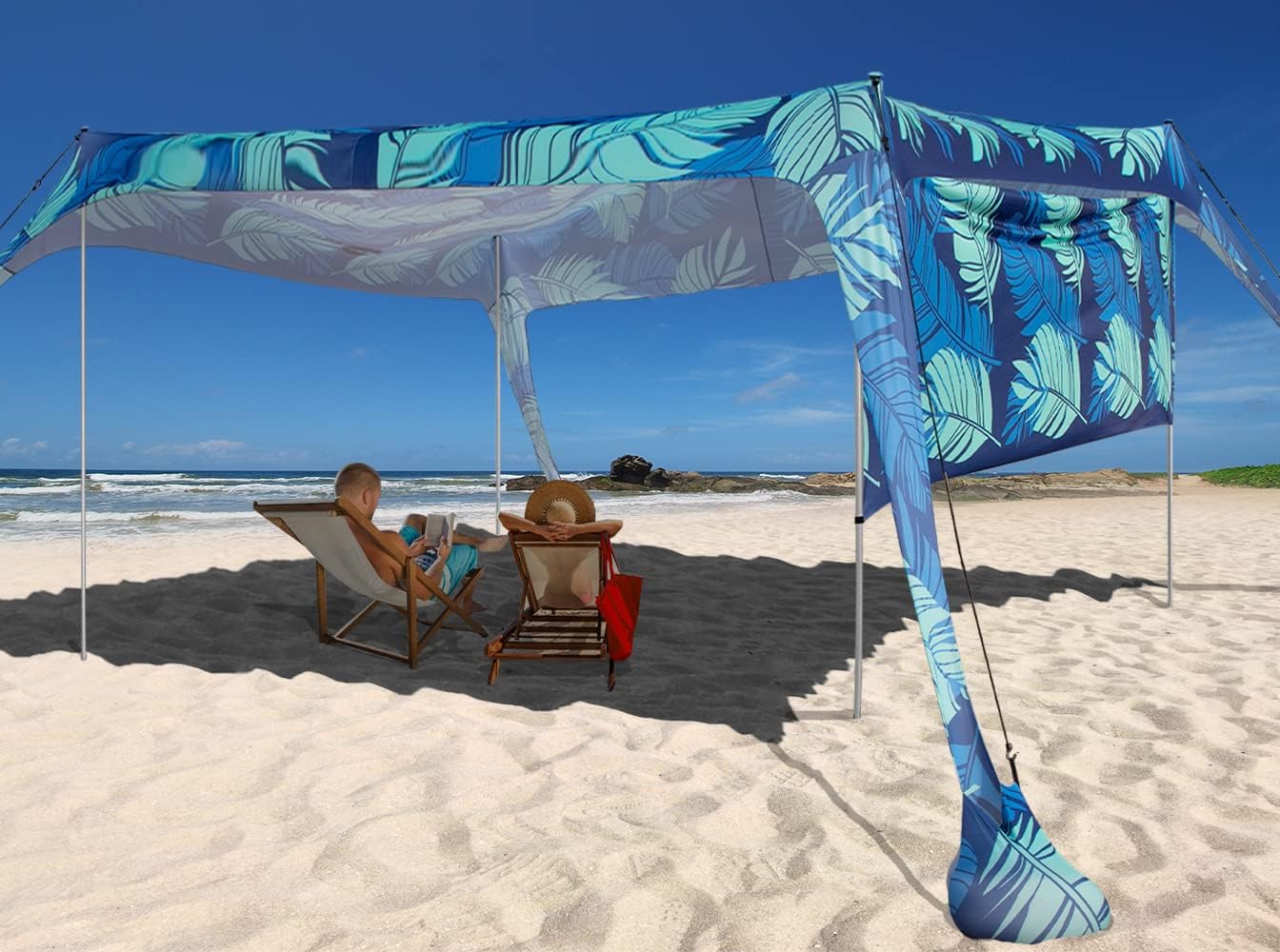 Beach Canopy Tent Shade with Sidewalls 10x10FT, 6.6FT Tall, UPF50+ Sun Shelter, Windproof & Water Resistant, Includes Guylines Sand Shovel Stability Poles, Easy Up for Beach Outdoor Camping Backyard Leaves
