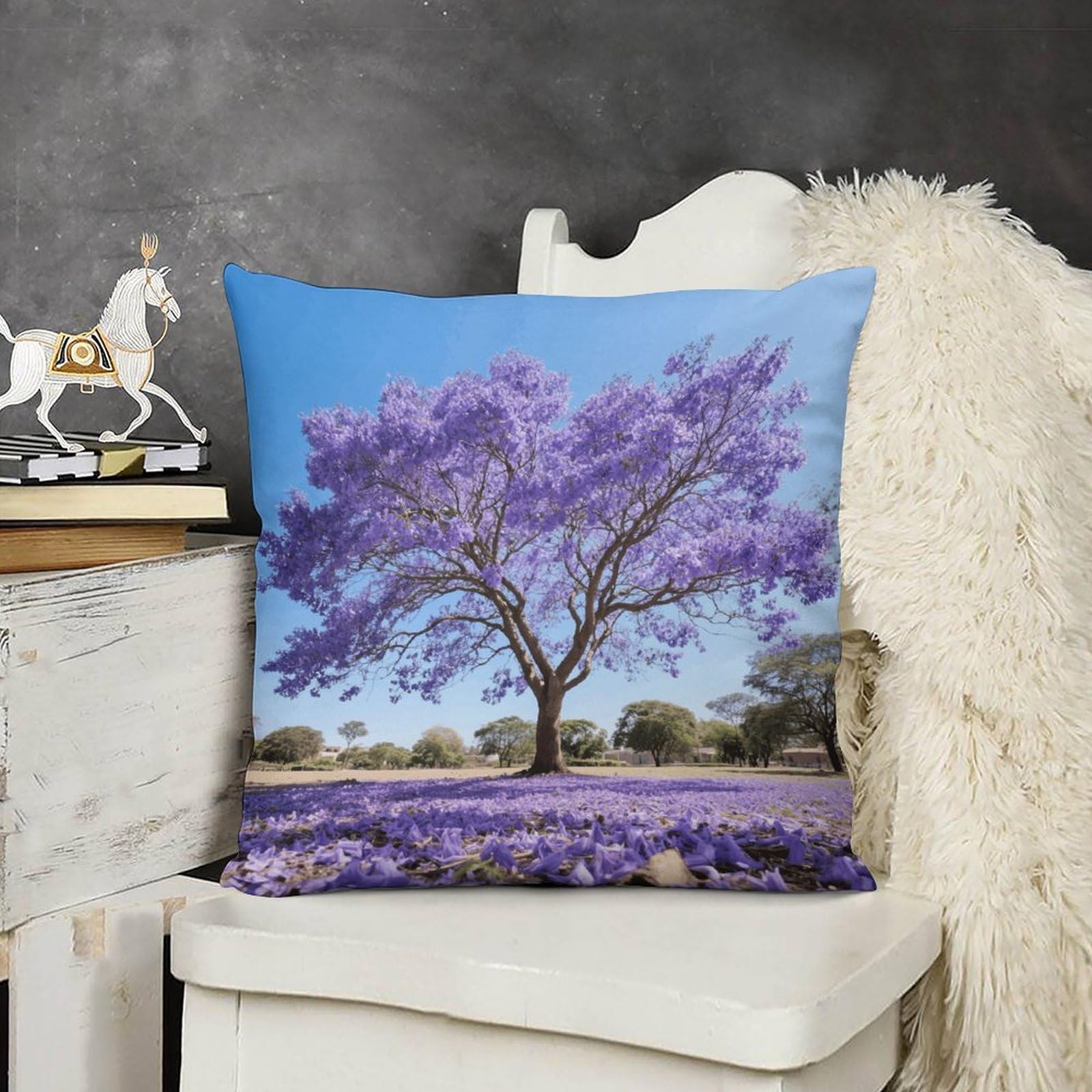 FodPand Boho Farmhouse Jacaranda Pillow Covers with Hidden Zipper 24x24 Soft Plush Cushion Cover Decorative Throw Pillow Cases for Couch Bed Sofa Living Room Indoor Outdoor Home Decor