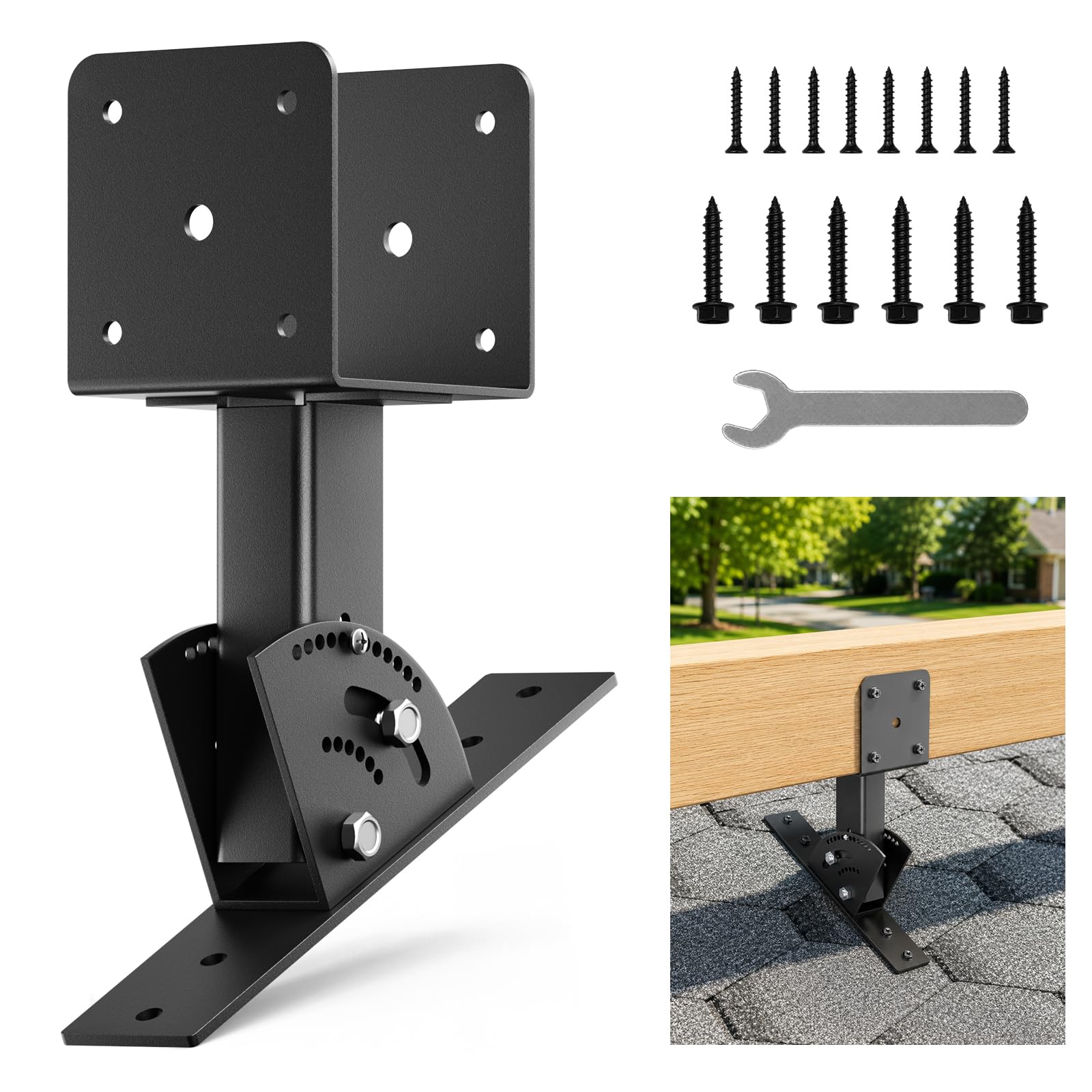 Ysjwaer 1Pcs Roof Rise Bracket Patio - Upgrade Heavy Duty Pergola Roof Riser Beam Brackets Adjustable Angle Support For 4X4/4X6 Lumber