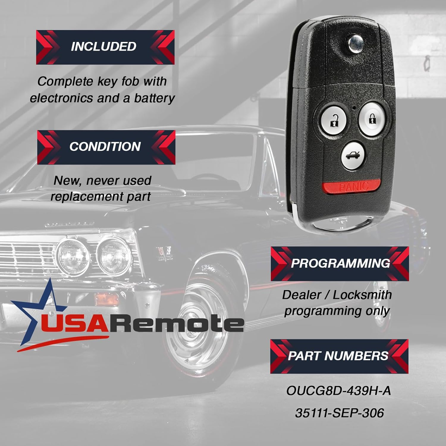 fits 2007 2008 Acura TL Flip Key Fob Keyless Entry Remote (OUCG8D-439H-A)