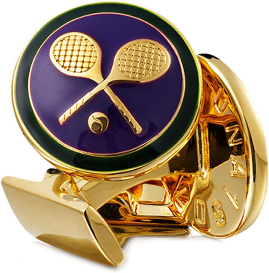 Tennis Racket Purple Gold Tone Cufflinks