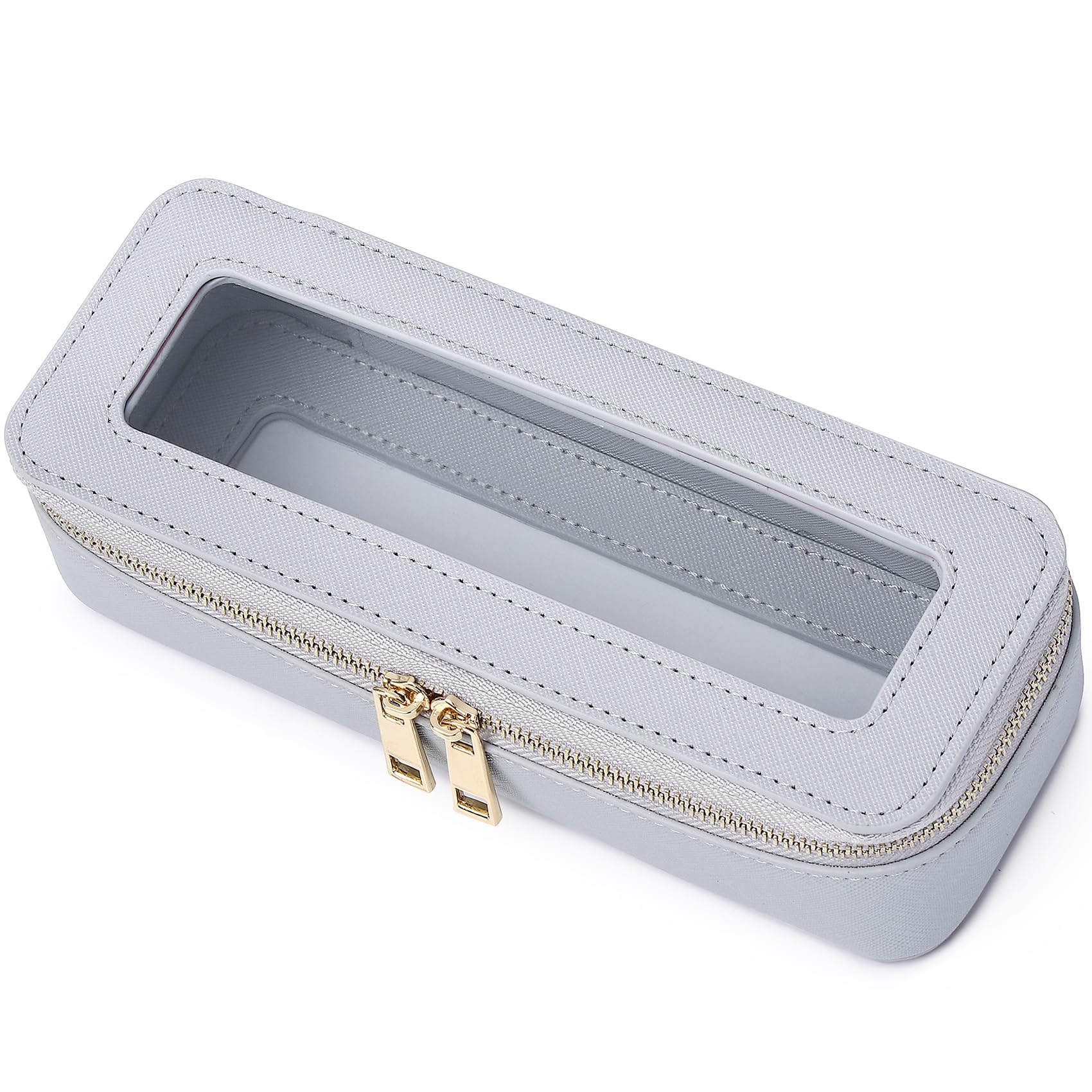 Pinkmik Makeup Brush Case Clear Travel Cosmetic & Toiletry Bag Small Makeup Bag with Zipper Purse Organizer Car Essential Bag for Women (Gray, SLIM)