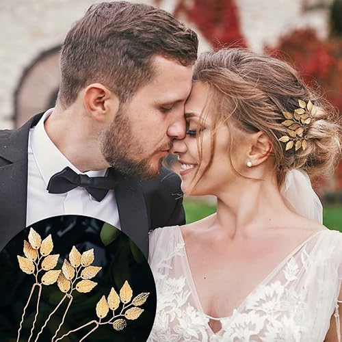 Miniatura 4 de 6 horquillas para el pelo de boda para novia, hoja dorada, perlas de cristal, pinzas para el cabello, accesorios vintage para el cabello, joyería