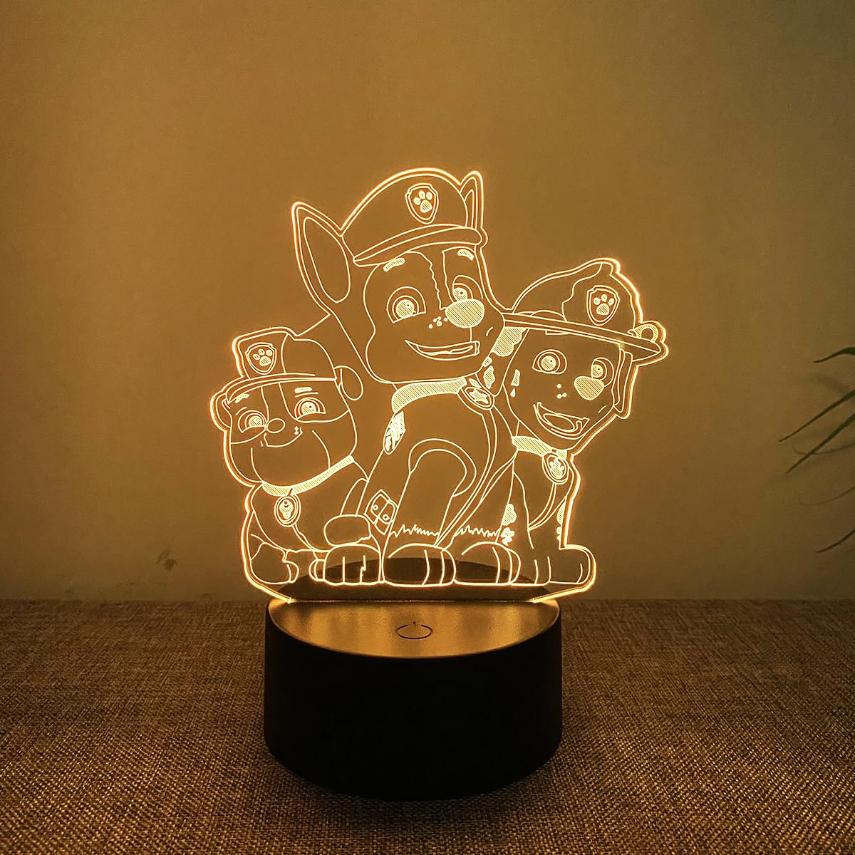 Deluisho Paw Dog Nachtlicht für Kinder, 3D LED Nachttischlampe, Dog Patrol Lampe, Fernbedienung 16 Farben Farbwechsel Dimmbar Mit Touch-Schalter, Dimmbares Visuelles 3D-Nachtlicht
