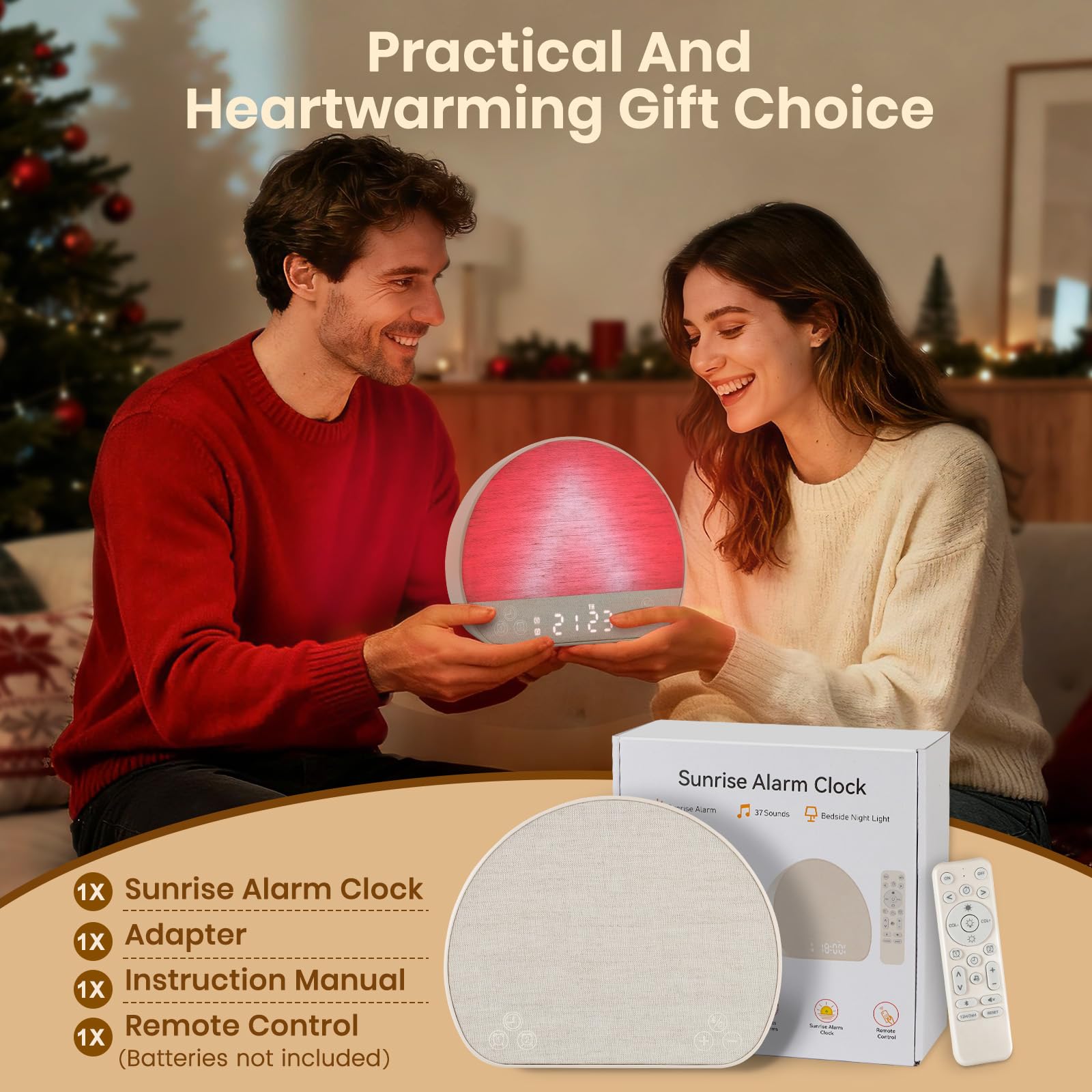 Charmofun Despertador Luz Natural, Despertador Amanecer con 37 Sonidos relajantes, 2 Alarmas y Función Snooze, Sunrise Alarm Clock con Mando a Distancia Ideal para Dormilones y Niños