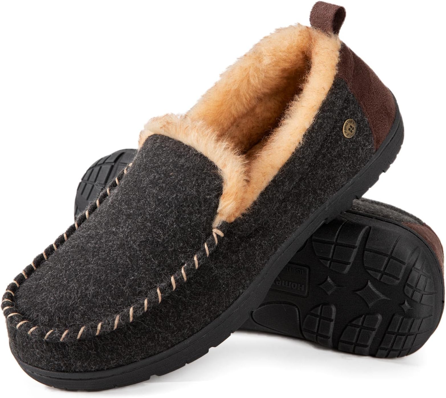 HomeTopMen's Classic Moccasin Slippers Comfy Fuzzy Warm Memory Foam Indoor House Shoes