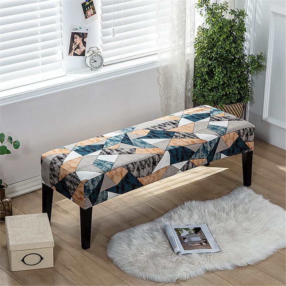 Highdi Dining Room Bench Covers Soft Stretch Spandex Upholstered Bench Slipcover Printed Footstool Cover Rectangle Full Coverage Removable Washable Bench Seat Protector (puzzle,1pc)