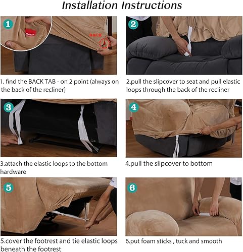 Miniatura 6 de Turquoize Fundas de terciopelo para sillas reclinables con bolsillo, fundas elásticas para sillas reclinables, 1 pieza de terciopelo para muebles