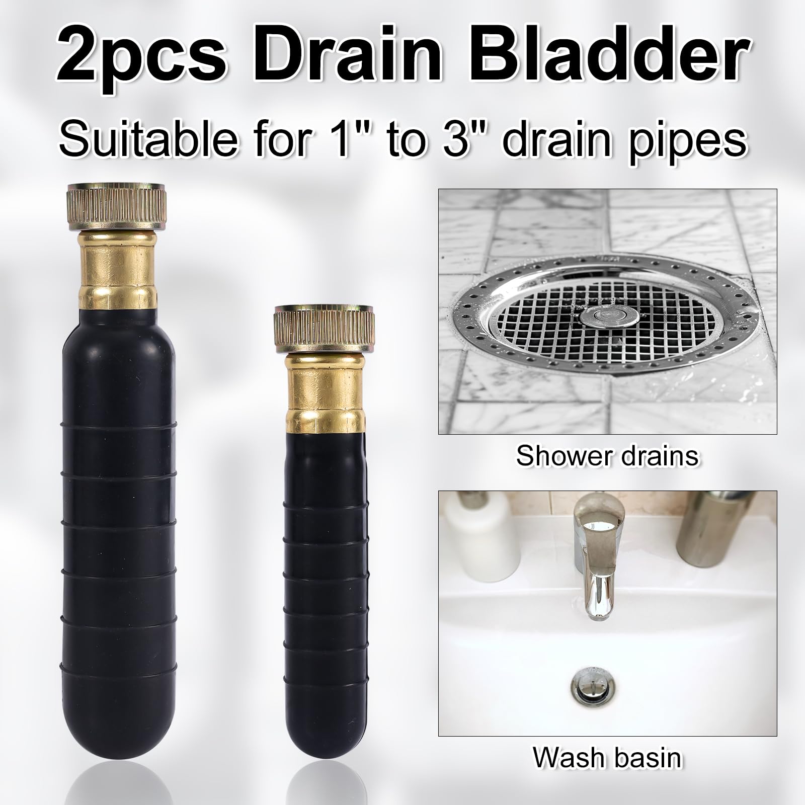 Gosknor 2pcs Drain Bladders, Rubber Drain Cleaner for 1-2" & 1.5-3" Pipe Bladder Unclogger Clog Remover Kit Tool for Kitchen Bathroom Showers Sink, Swimming Pool Main Sewer Drains Cleaning - Image 3