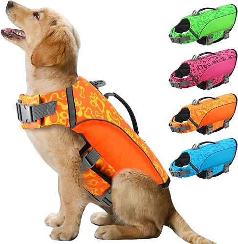 ALAGIRLS Chaleco salvavidas para perro, tejido antidesgarros Ripstop, chaleco salvavidas de seguridad para mascotas con alta flotabilidad, chaleco