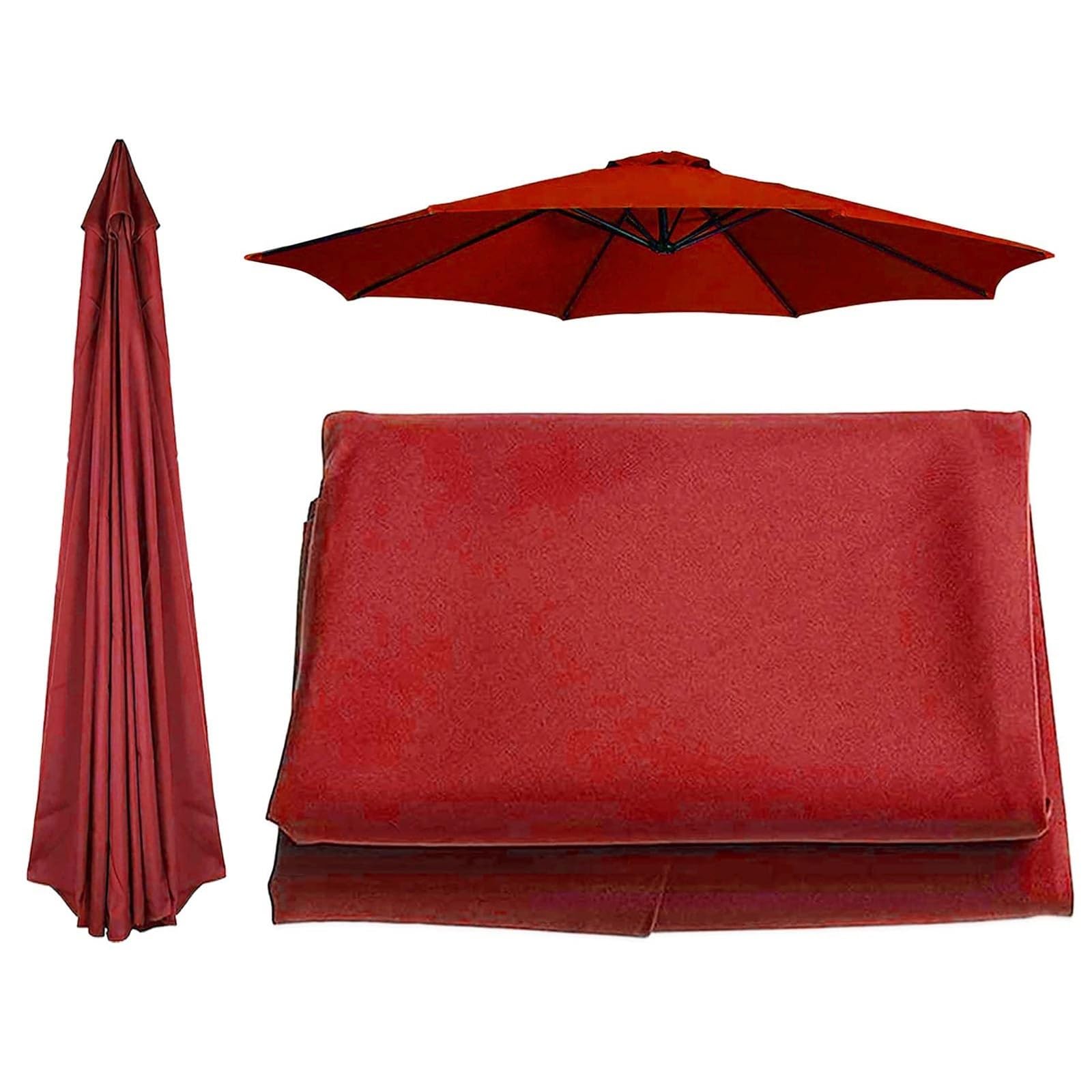 6 Arms/8 Arms Patio Umbrella Replacement Canopy, Uv50+, Waterproof, 200cm/270cm/300cm Umbrella Fabric Canopy Cover For Backyard Garden Beach(Color:Red,Size:6 ribs: 2.7m/8.8ft)