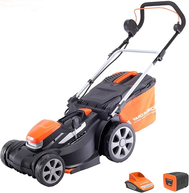Yard Force GR40 Range 40V 34cm Cutting Width Cordless Lawnmower with Lithium Ion Battery & Quick Charger, Rear Roller, 35L Grass Bag - LM G34A - Lawn Mower