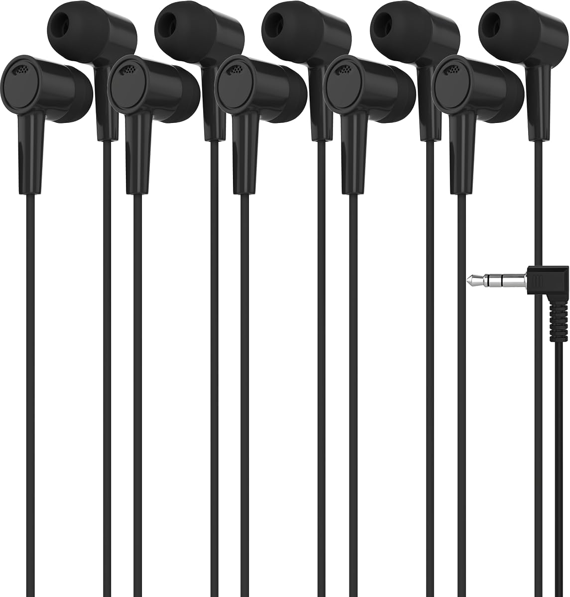 Maeline 5 Pack Earbuds in-Ear Stereo Headphones for School Classroom, Library, Travel, Gym 3.5mm Jack, Tangle-Free Wired Earphones for MP3, Phones, Computer and Laptops, Black