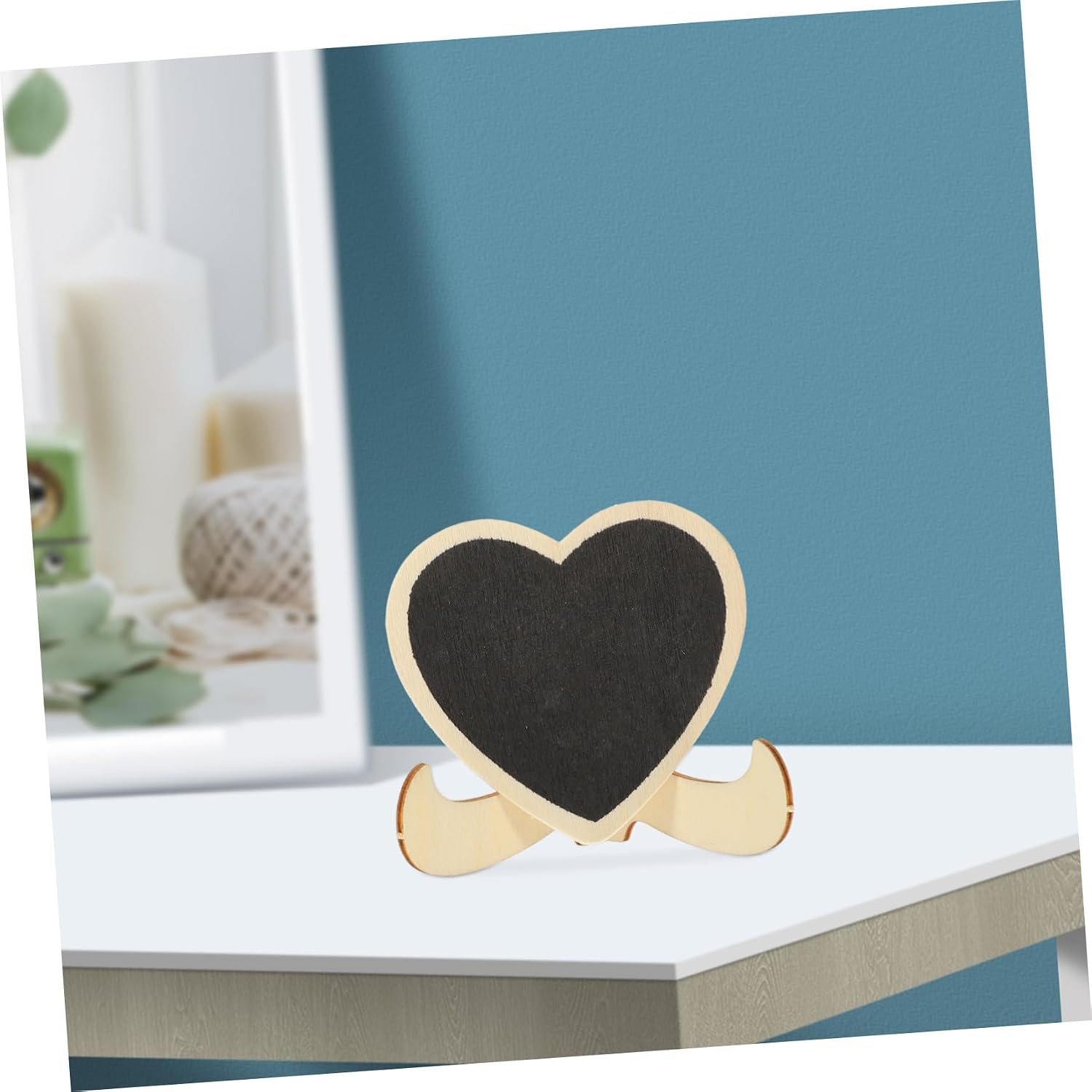 10pcs Heart Shaped Wooden Miniature Table Chalkboards with Bases