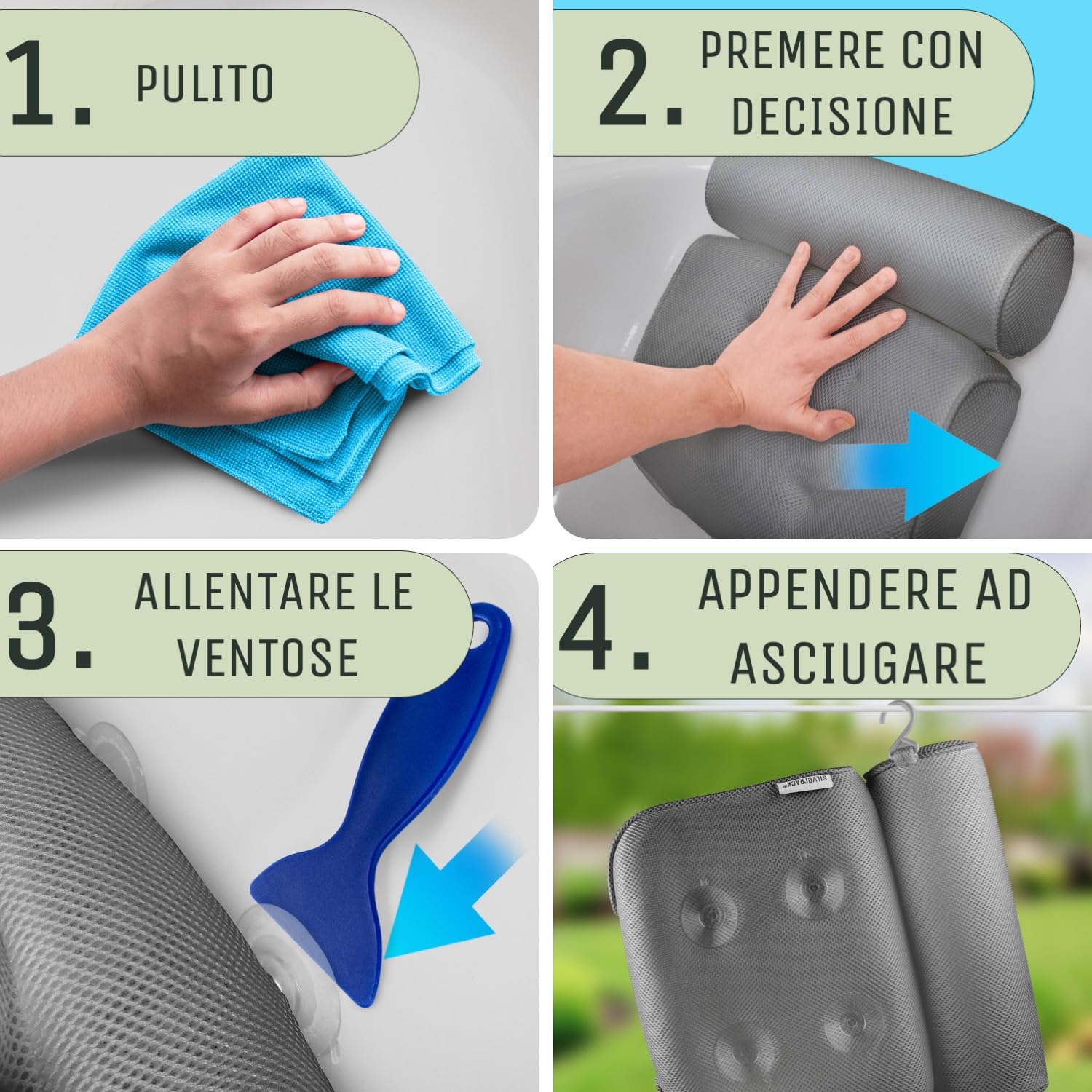 SilverRack Cuscino da bagno MEDIAMENTE MORBIDO [Grigio 3D] - Cuscino per il collo per vasca da bagno con ventose come accessorio per vasca da bagno - Cuscino per vasca da bagno