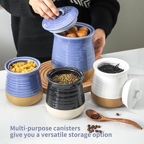 Vista 25 de Hasense Tarro de cerámica para almacenamiento de alimentos con tapa hermética, recipientes de galletas de café para encimera de cocina, recipientes