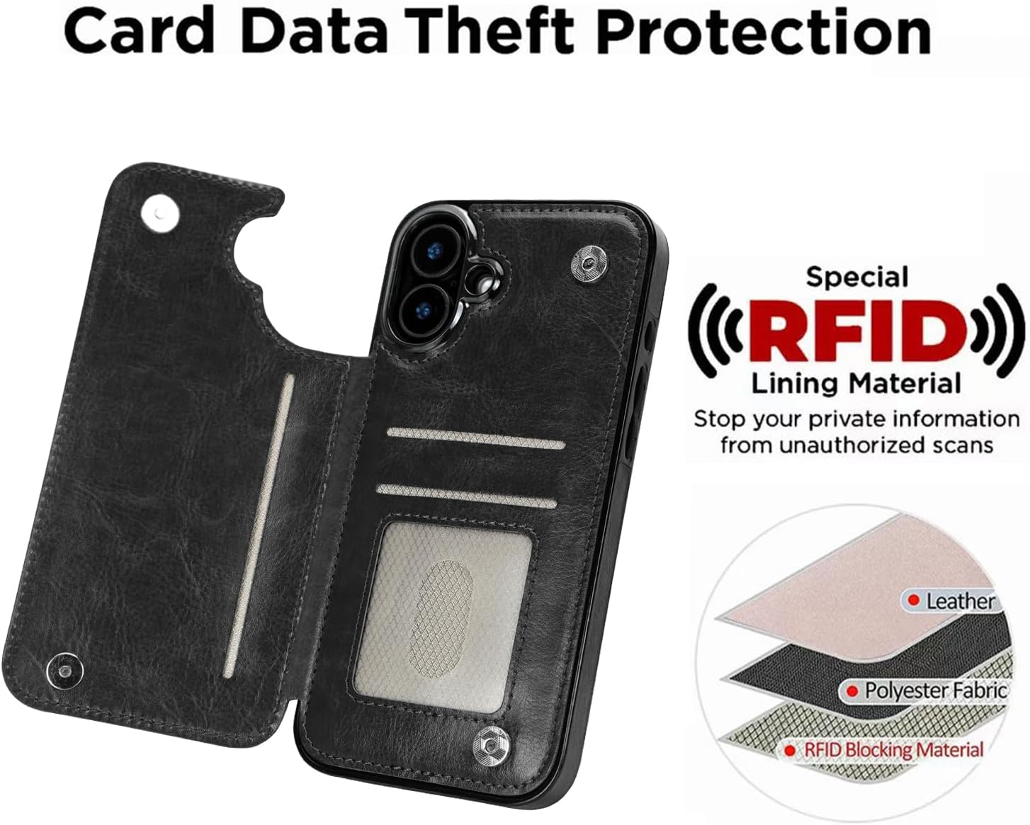 uCOLOR for iPhone 17 Wallet Case Flip Black Leopard image 3
