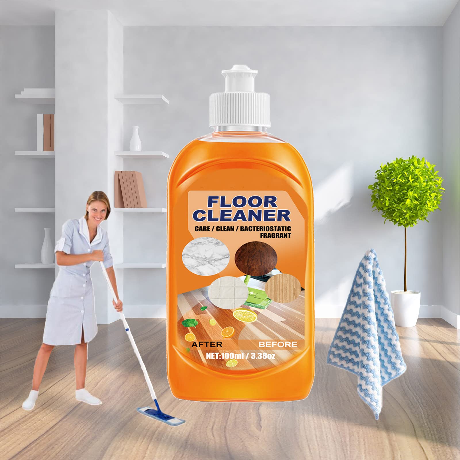 LJXWRF Household Floor Cleaners, Powerful Decontamination Floor Cleaner, Multipurpose Floor Cleaner for Wood, Tile Floors (100ml 1Pc+Towel)