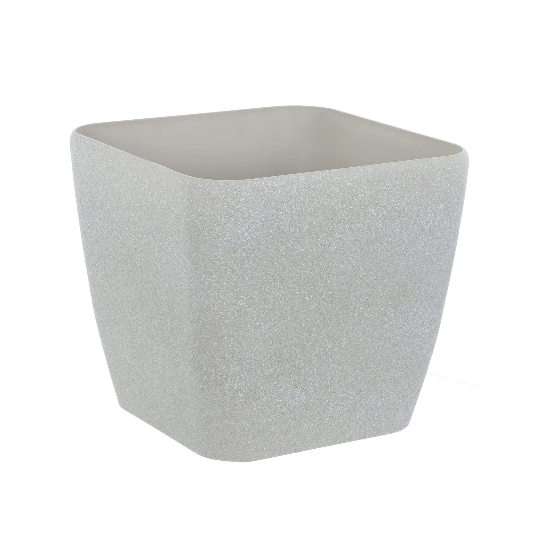 Square Plant Pot With Sandstone Effect Plastic Garden Home Gardening Planter Accessory For Flowers Herbs Trees Plants Indoor/Outdoor Use Patio Decking Convervatory Lawn Hallway Windowsill - Beige 20cm
