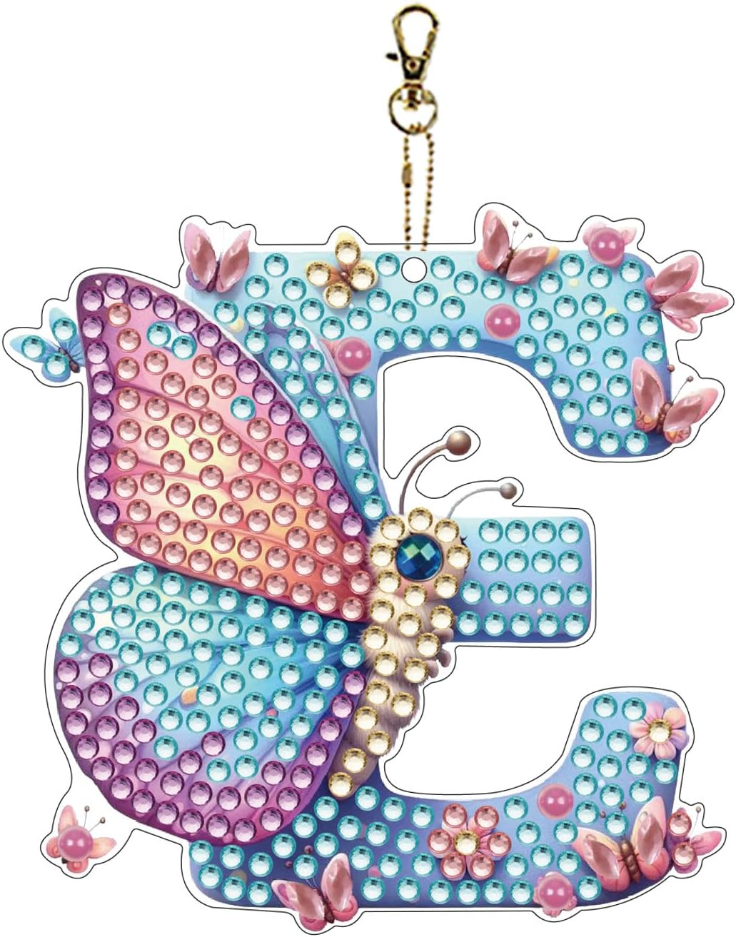 Butterfly Letters Diamond Art Painting Keychains 5D Diamonds by Numbers Kits Key for Beginners Adults (Double-Sided Diamond) (26 Letters)