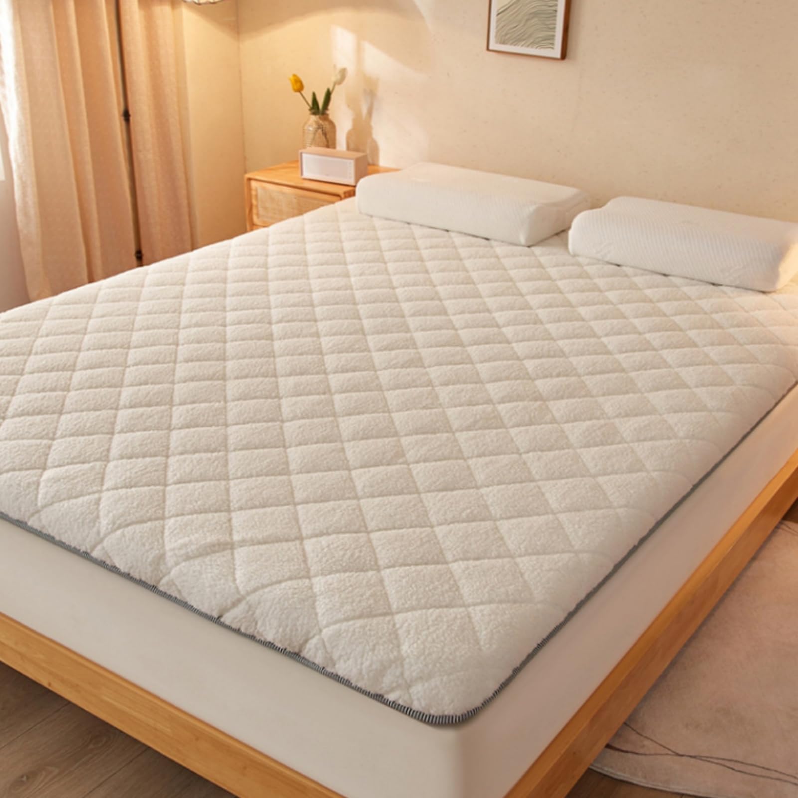 Japoński futon nakładka na materac, składana, antypoślizgowa, zwijana mata, wygodna podkładka sprężynowa do akademika, podwójna, pełna, rozmiar queen, 80 x 190 cm (31,5 x 75 cali)