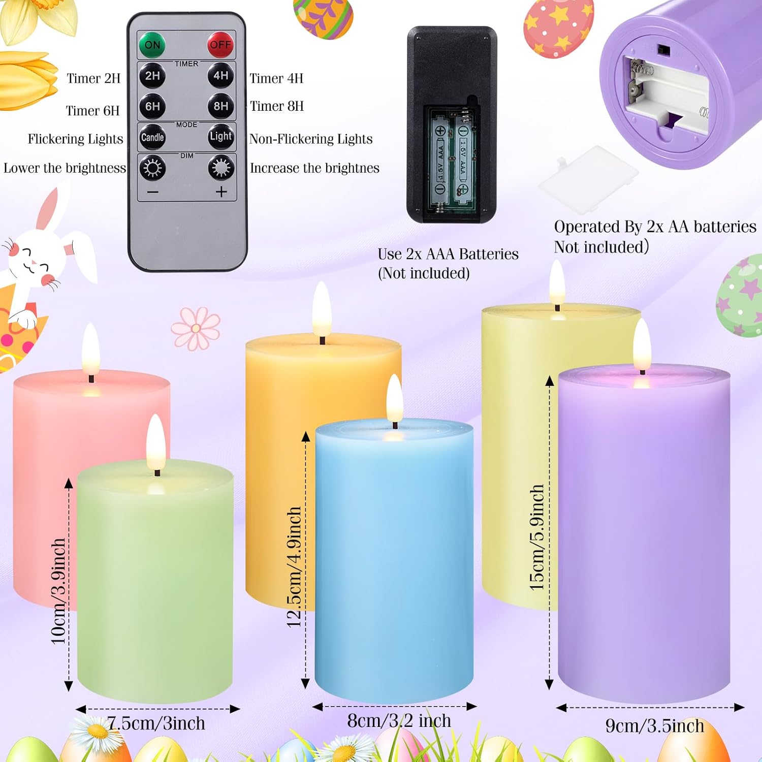 VIHOSE 18 Pcs Easter Candles Set Include LED Flameless Pillar Pastel Tealights and Colored Egg Votive Candles for Easter Party Home Decoration Supplies