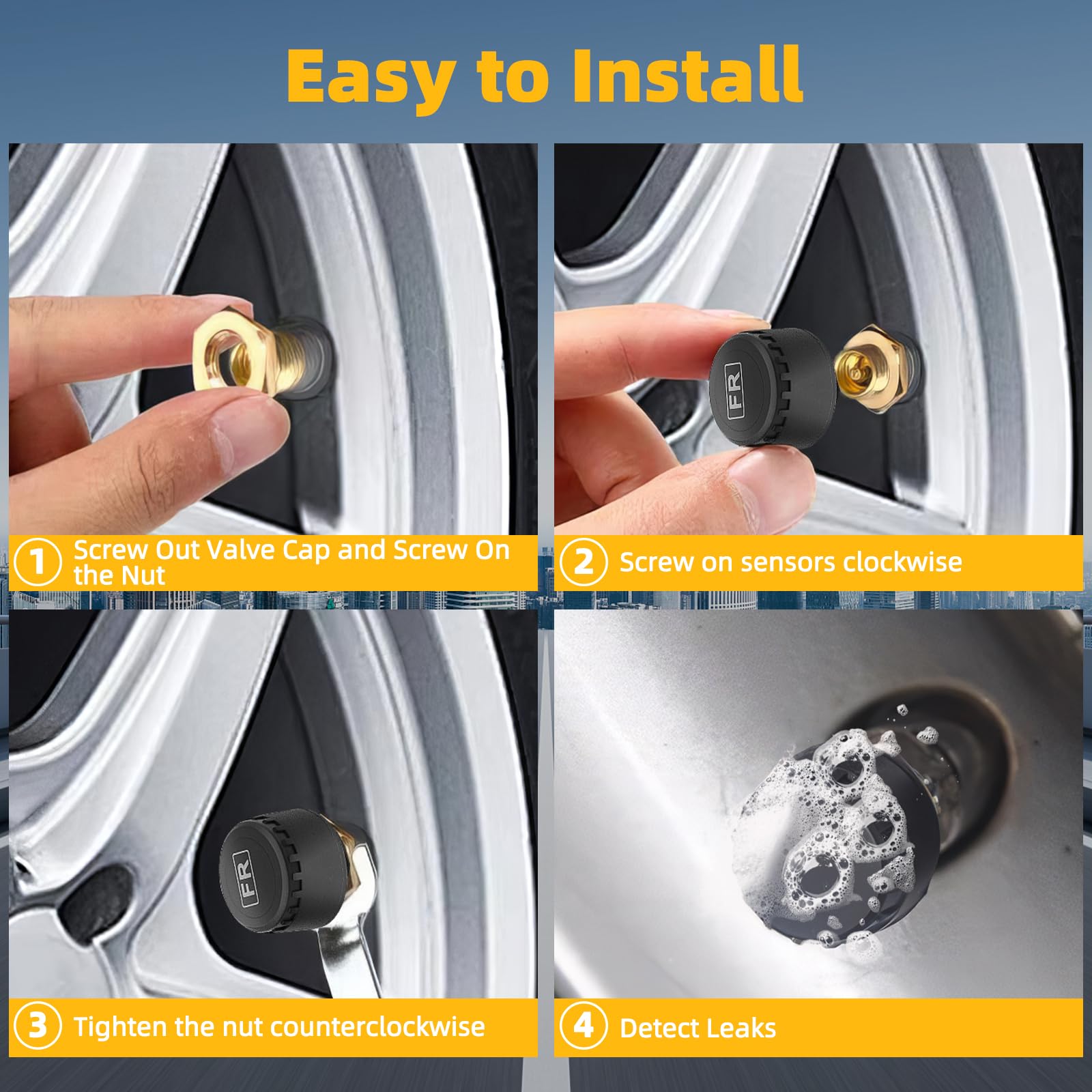 0-5bar Sistema di Sensori di Monitoraggio della Pressione degli Pneumatici TPMS Monitoraggio Solare Senza Fili con 4 Gomme Sensori Esterni 4 Modalità di Allarme per Auto SUV Camper