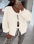 PRETTYGARDEN Tie pour femmes avant Bow Cardigan Chandails Chunky Knit Long Puff Sleeve Trendy Spring Fall Jacket Coats