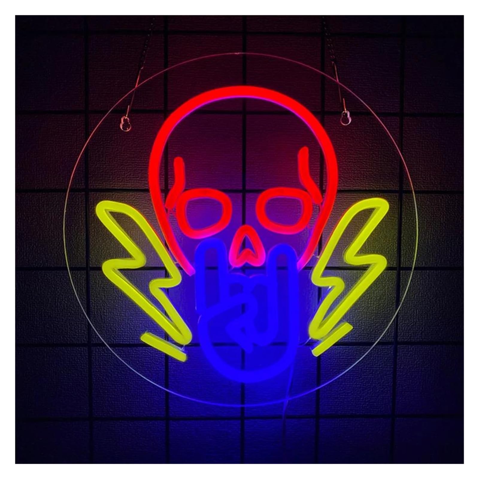 Lemst One Color Signs Lamp Music Skull Neon Sign, Skull Lightning Shape Marker Lights, Music Studio, Ktv, Game Room, Bar Decoration 30Cmх30cm