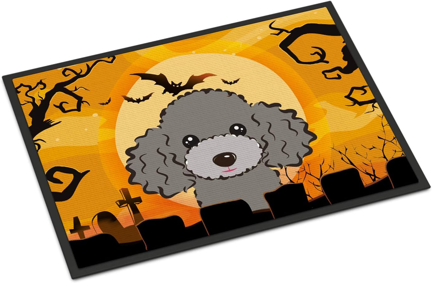 Caroline's Treasures BB1817MAT Halloween Silver Gray Poodle Doormat 18x27 Front Door Mat Indoor Outdoor Rugs for Entryway, Non Slip Washable Low Pile, 18H X 27W