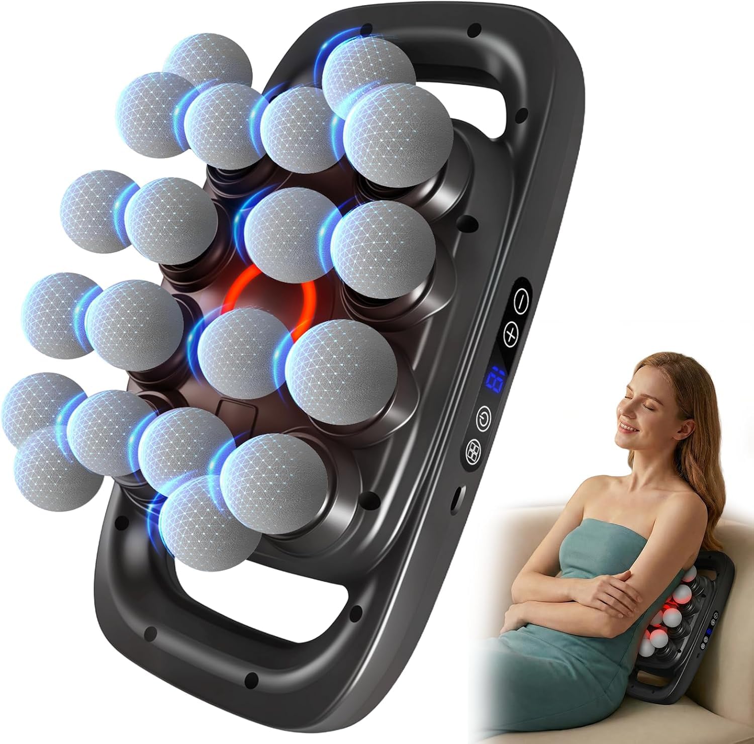 Mekanic 20-Head Massage Gun Deep Tissue with Soothing Warmth, 3 Modes & 30 Intensities, Quiet Multi-Head Back Massager for Pain Relief, Electric Percussion Muscle Massager for Body, Neck,and Legs