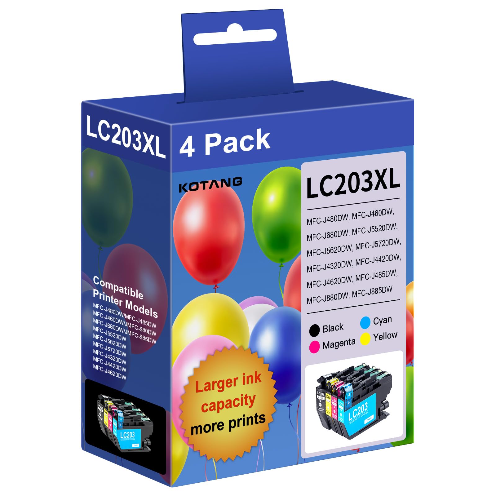 LC203 LC201 Ink Cartridges Compatible for Brother LC203XL Ink LC201 High Yield Work with Brother MFC-J480DW MFC-J880DW MFC-J4420DW MFC-J680DW MFC-J885DW Printer (Black Cyan Magenta Yellow, 4 Pack)