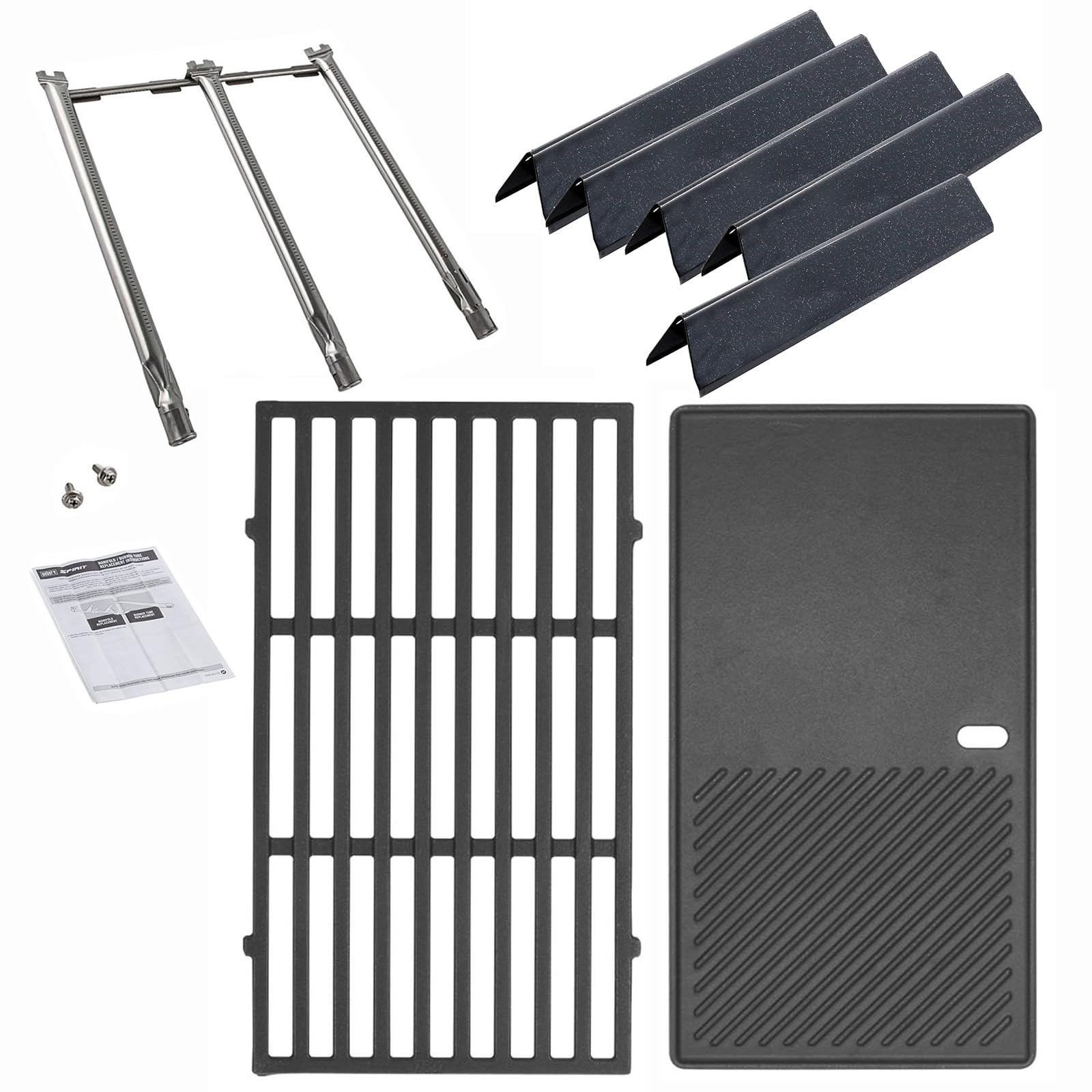 WELL GRILL Części zamienne do serii Weber Spirit I & II E/S 310 320 330, 7636 Flavorizer Bars & 69787 palnik ze stali nierdzewnej i ruszt do grillowania 44,5 cm i płyta grillowa do grilla gazowego