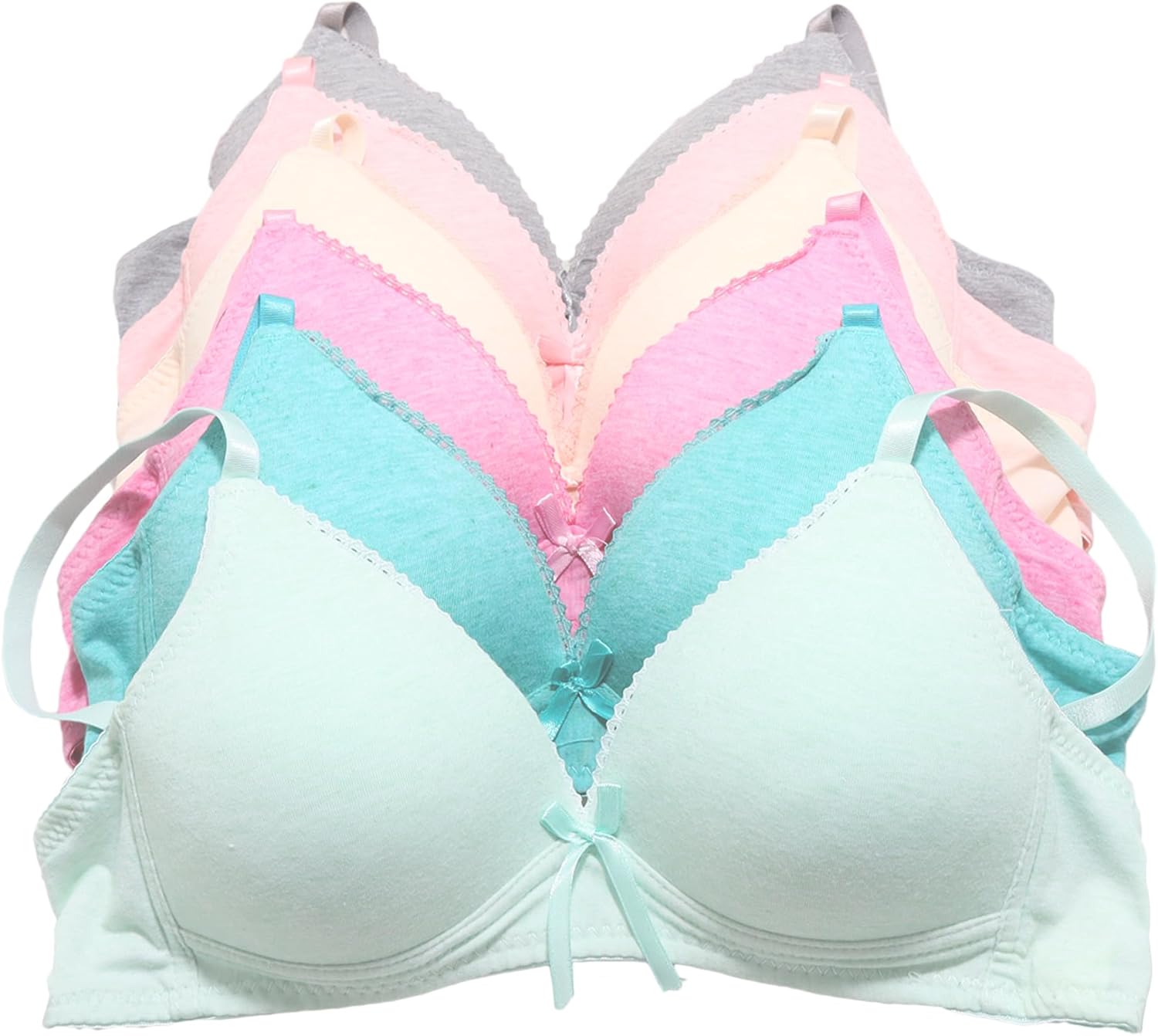 Angelina Teens Women Wire-Free Adjustable Convertible Lightly Padded A-Cup Bra (6-Pack)