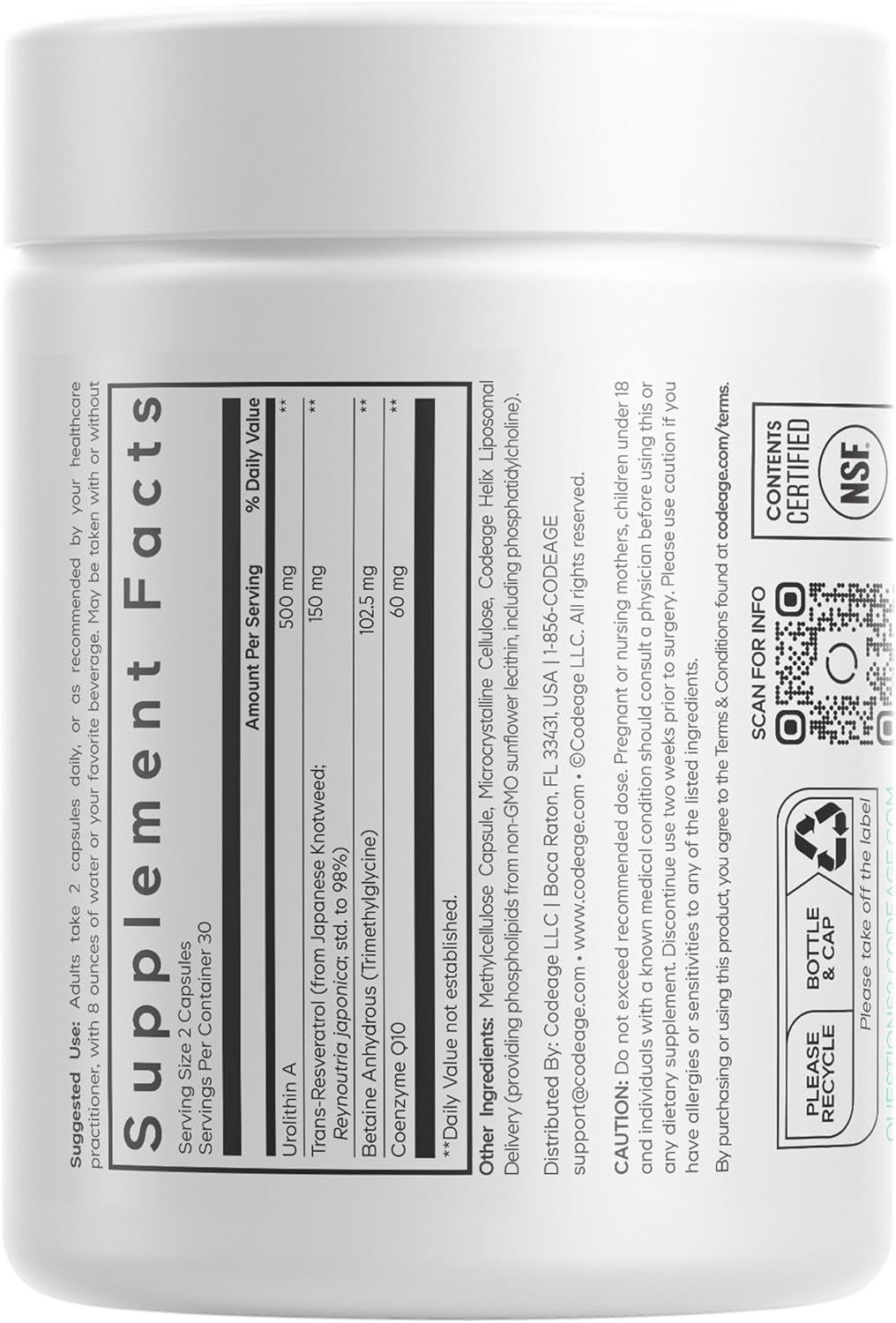 Codeage Liposomal Urolithin A Supplement 500mg Per Serving + Resveratrol, Betaine, CoQ10, Ellagitannins - A New Frontier Beyond NADH, NMN, NAD, NR, and PQQ Vitamins - Bioavailable - 60 Capsules - Image 9