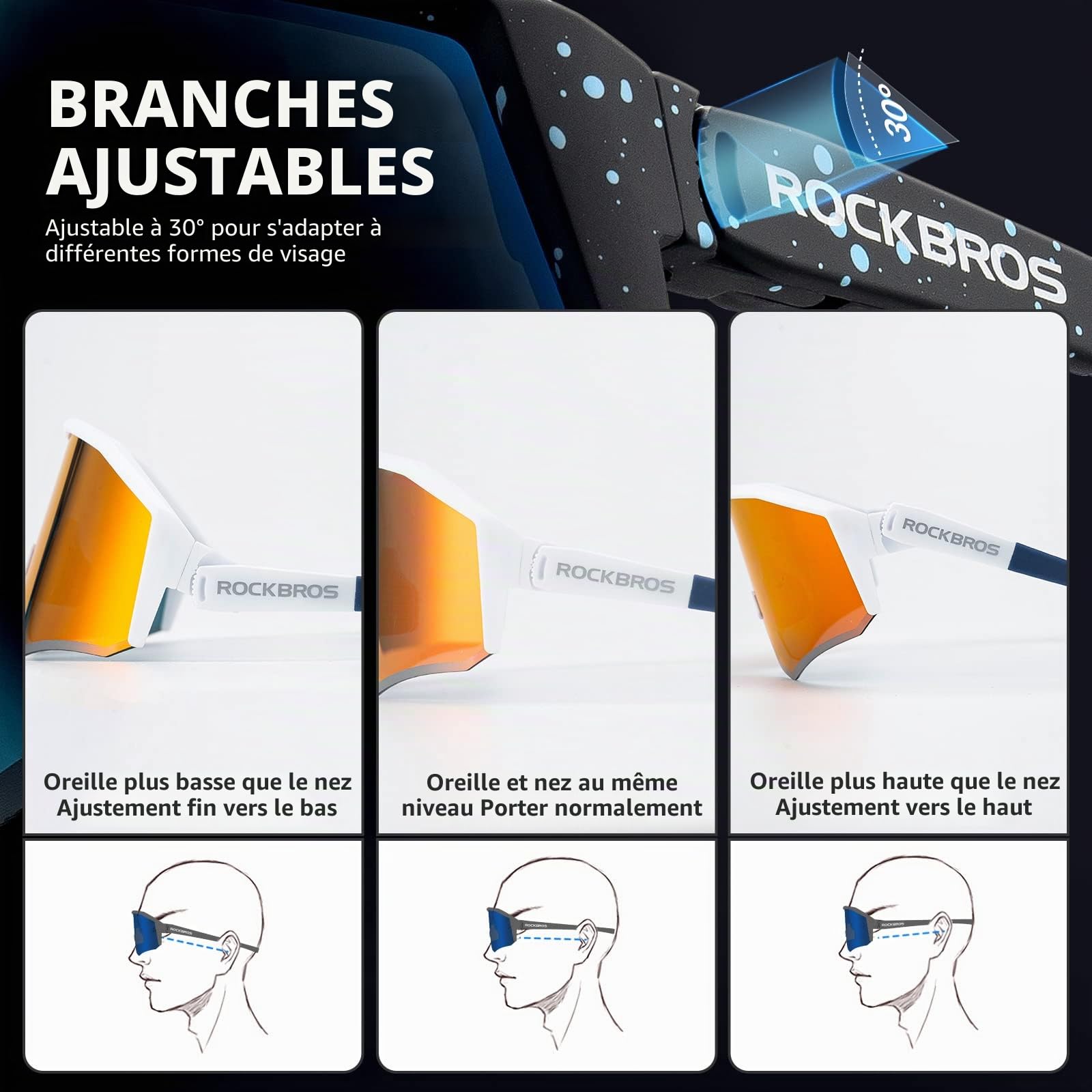 ROCKBROS Lunettes de Soleil Polarisées Cyclisme, Lunettes de Sport Homme Femme Protection UV400, Lunettes VTT Cyclisme Polarisées pour Vélo Pêche Conduite Golf Escalade